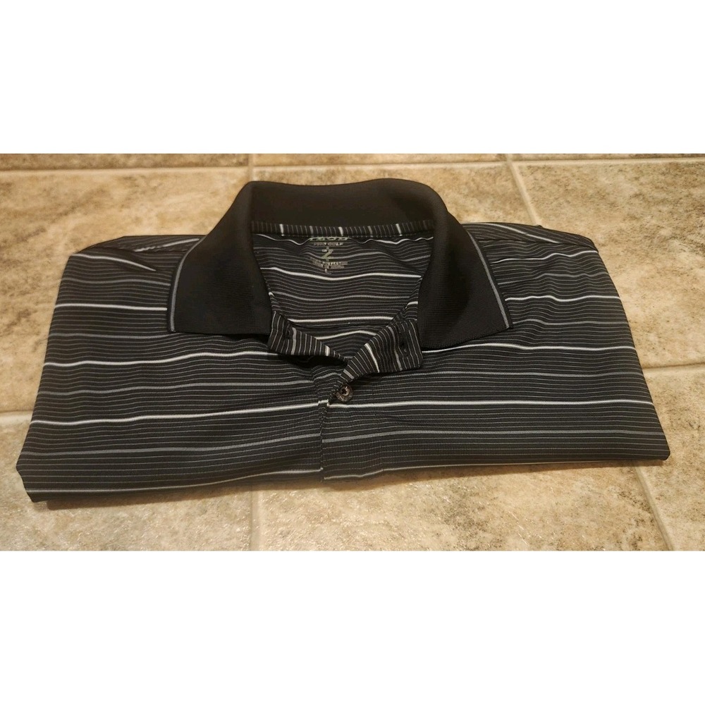 IZOD‎ Golf Mens Large Polo Black With Strips, Soft, Lightweight, Preowned